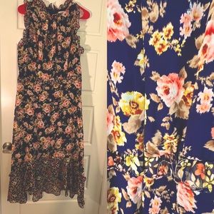 SZ 12 royal blue, with pink and yellow flowers fully lined